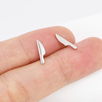 Tiny Knife Stud Earrings In Sterling Silver, 5 of 9