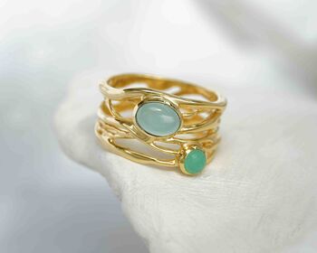 Aqua Chalcedony And Chrysoprase Statement Gold Ring, 5 of 8