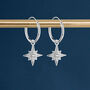 Sterling Silver Star Charm Sleeper Hoop Earrings, thumbnail 1 of 9