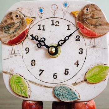 Robins And Leaves Small Mantel Handmade Clock, 6 of 8