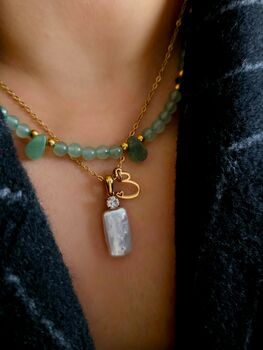 Round Cz And Rectangular Baroque Freshwater Pearl Pendant 18k Gold Tarnishfree Adjustable Necklace, 4 of 6