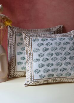 Green Motifs Quilted Cushion Cover Set Of Two, 2 of 3