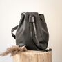 Resa Drawstring Bucket Bag: Black Leather, thumbnail 1 of 10
