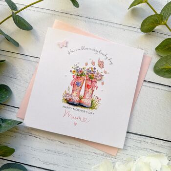Mother's Day Card. Wellies Design Customisable, 5 of 6