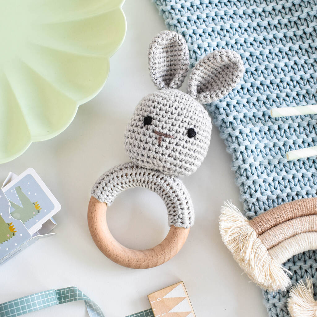 Grey Crochet Bunny Rattle