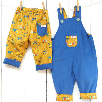 Reversible Baby Kids Construction Dungarees, 7 of 7