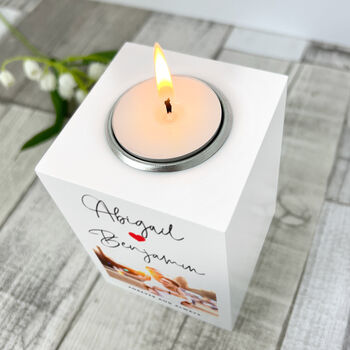 Personalised Couples Names Heart White Tea Light Holder, 5 of 7