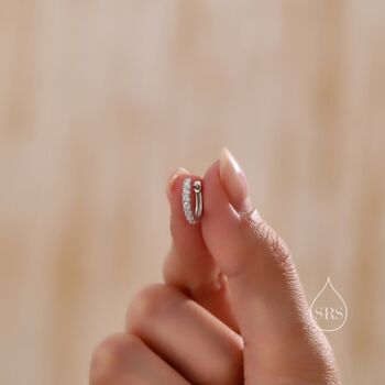 Sterling Silver Cz Huggie Hoops, 2 of 12