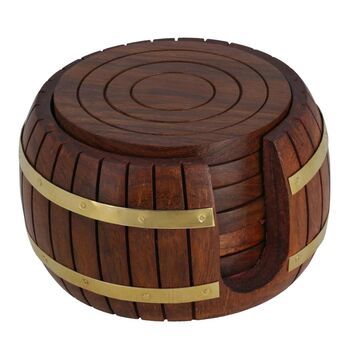 Wooden Tea Coaster With Stand Barrel Shape, 2 of 6
