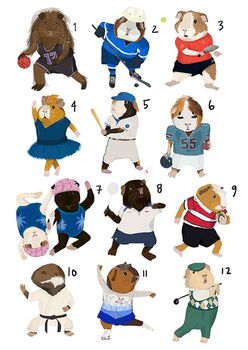 Personalised Guinea Pig Sport Family Print, 2 of 2