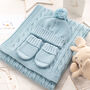 Seaside Blue Cable Knit Baby Blanket, Hat And Mittens Set, thumbnail 12 of 12