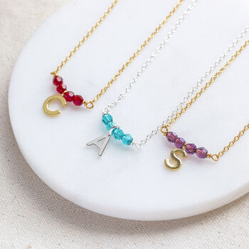 Birthstone Bar Necklace With Initial Charm, 9 of 12