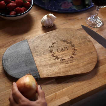 Personalised Initials Wood And Slate Chopping Board, 2 of 5