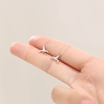 Cute Hummingbird Stud Earrings In Sterling Silver, 2 of 11