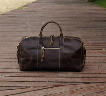 Genuine Leather Holdall Dark Brown, 2 of 12