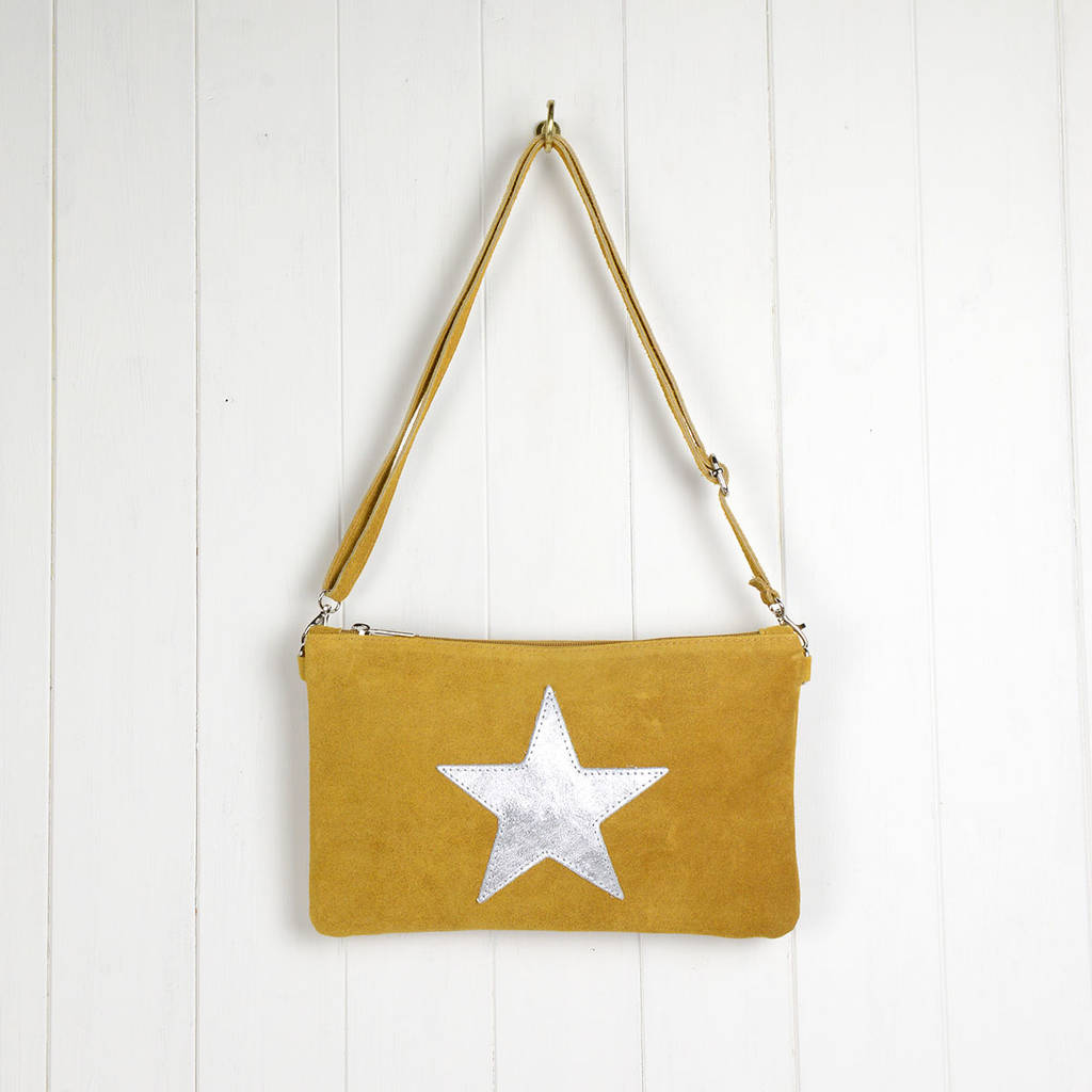 suede and leather star clutch by home & glory