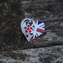 British Union Jack Heart Brooch With Crystals, thumbnail 1 of 4