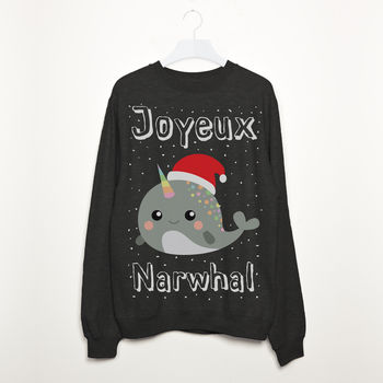 Joyeux Narwhal Women's Christmas Sweatshirt, 5 of 5