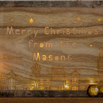 Personalised Wooden Christmas Houses Light Box Frame, 2 of 2