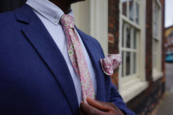 Mens Soft Pink Floral Print Slim Tie, 8 of 12