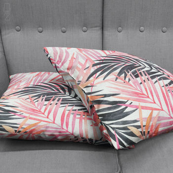 Pink And Black Tropical Leaves Cushion Cover, 4 of 7
