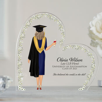 Personalised Graduation White Flower Heart Plaque Gift, 2 of 11