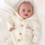 Cream Chunky Knit Personalised Embroidered Long Sleeve Pramsuit With Hood, thumbnail 4 of 9