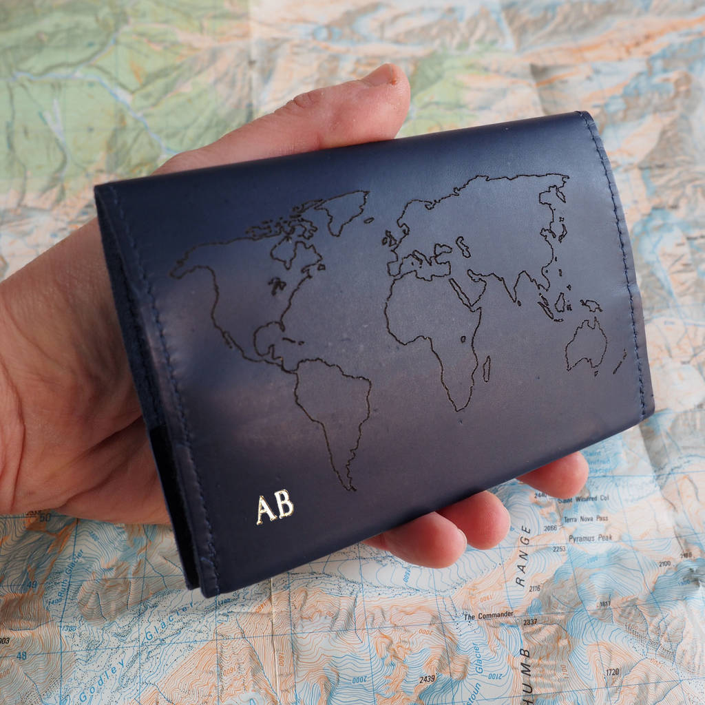 Gold Monogram World Map Leather Passport Holder, 1 of 7