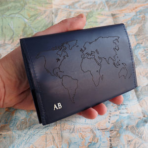 Gold Monogram World Map Leather Passport Holder By Stabo