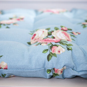 Vintage Blue Floral Padded Garden Bench Cushion, 5 of 5
