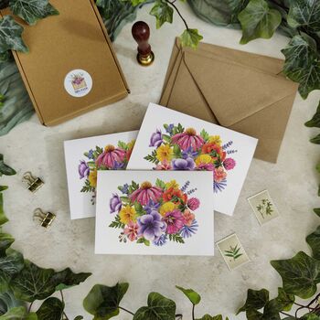 Colourful Rainbow Flowers White Cards And Envelopes, 2 of 4