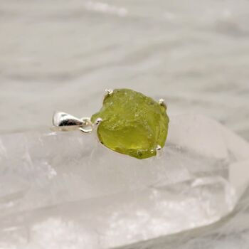 Raw Peridot Sterling Silver Pendant Necklace, 10 of 12