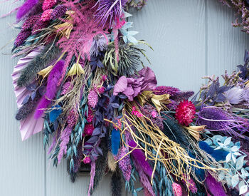 Purple And Gold Dried Flower Christmas Wreath, 2 of 3