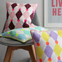 Bright Harlequin Screen Printed Cushion, thumbnail 1 of 11