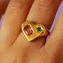 Gold Heart And Glass Stone Signet Ring, thumbnail 1 of 8