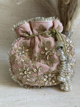 Pink Velvet Handcrafted Potli Bag, 5 of 9