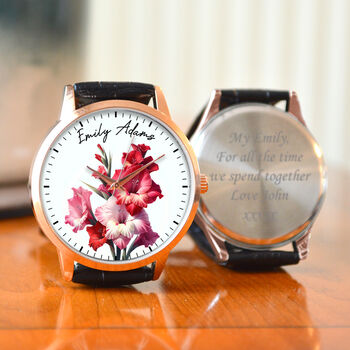 Personalised Wrist Watch With Floral Gladiolus Design, 2 of 3