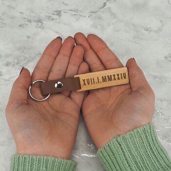 Personalised Wood And Leather Date Key Ring, 7 of 7