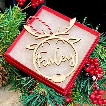 Personalised Reindeer Bauble, Christmas Tree Decoration, 2 of 7
