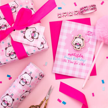 Gingham Party Panda Wrapping Paper With Tags, 6 of 8