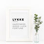 Lykke Happiness Typography Quote Print, thumbnail 1 of 2