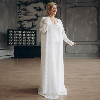 Long Sleeved Ivory Lace Bridal Kimono Cape, 2 of 9
