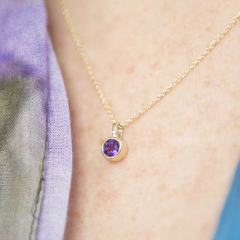 Amethyst February Birthstone Gold Solitaire Pendant, 3 of 7
