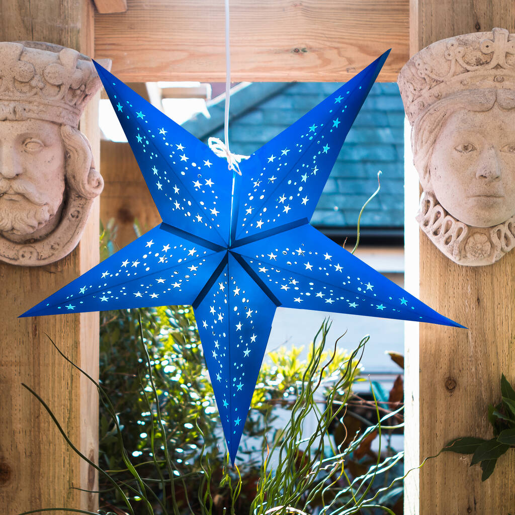 Paper Star Lantern Five Tipped In Blue, 1 of 2