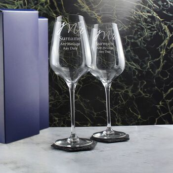 Personalised Mr And Mr Wedding Wine Glasses, 3 of 6