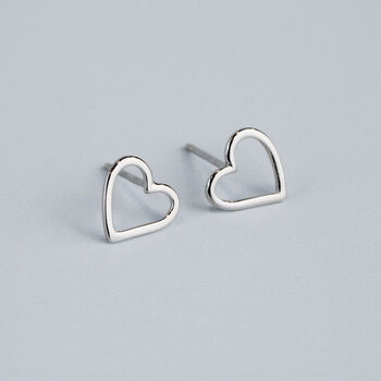 Sterling Silver Heart Outline Stud Earrings, 3 of 6