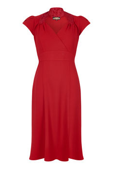 Forties Style Dress With Sweetheart Neckline In Ruby, 2 of 3