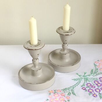 Pair Of Antique Hand Painted Candlesticks ~ 17, 2 of 6