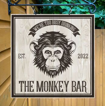 Monkey Bar Personalised Home Pub Sign Man Cave Sign, 6 of 9
