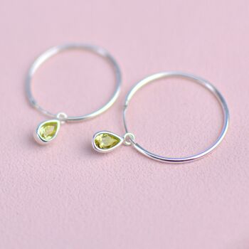 Personalised Sterling Silver Teardrop Birthstone Hoop Earrings, 4 of 7